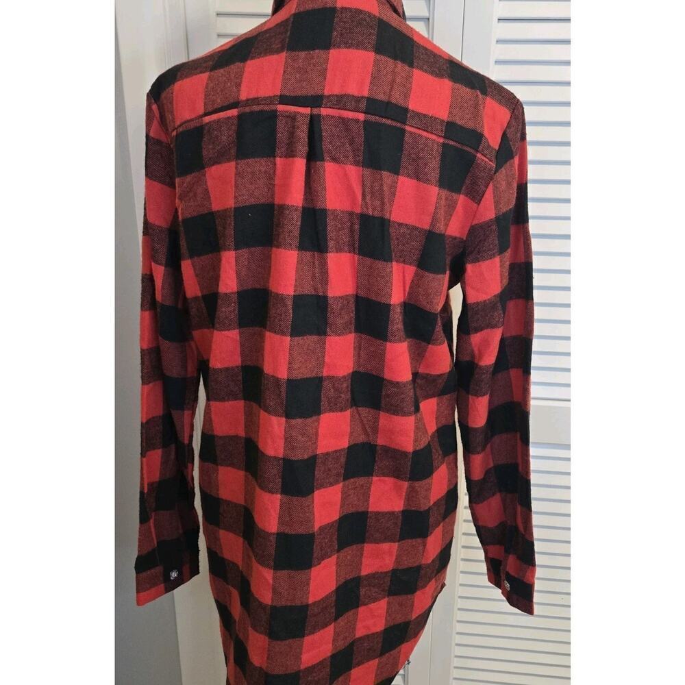 Upcycled Red Buffalo Plaid BRIDESMAID Button Flannel MED Long Wedding Party - Picture 4 of 8